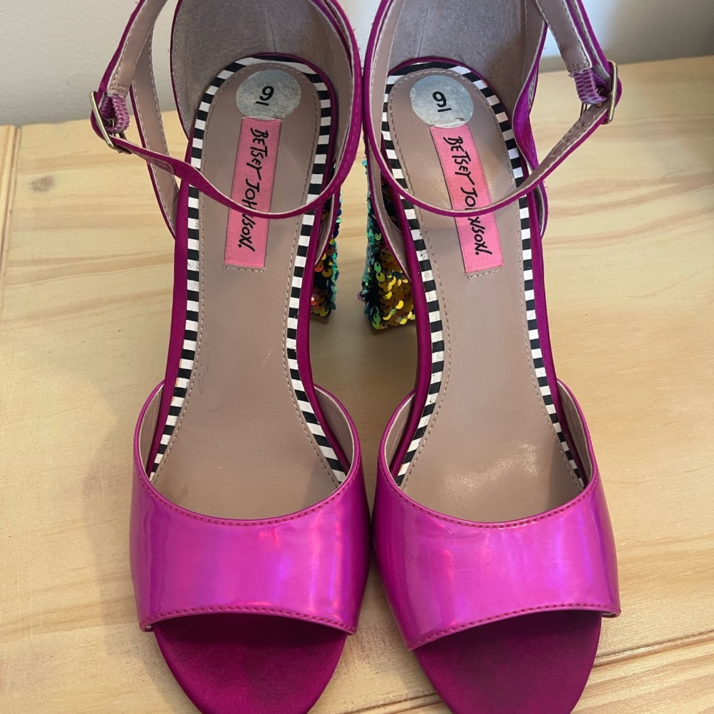 Betsey Johnson Pink Sequin Heel Sandals - Picture 2 of 4
